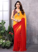 Georgette Orange Casual Wear Printed Saree